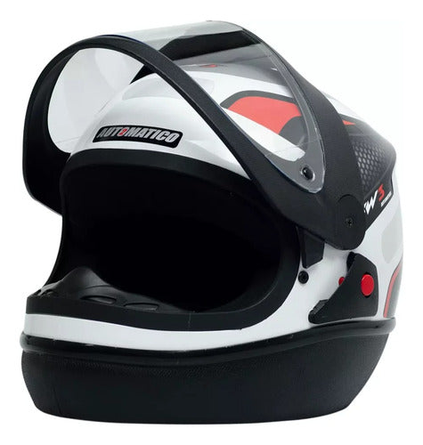 Capacete Para Moto Automático Preto Com Vermelho Modelo Fw3