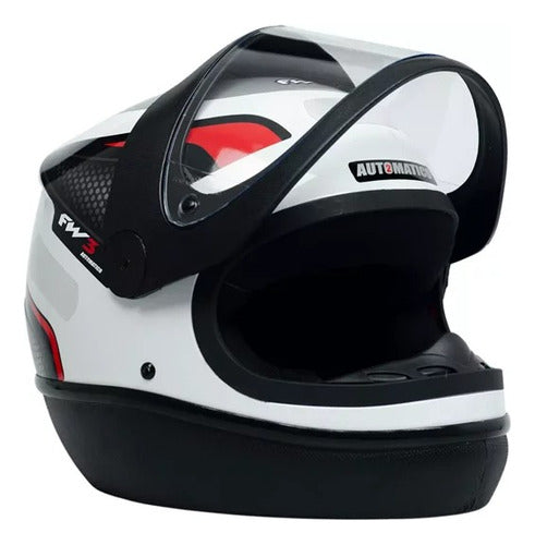 Capacete Para Moto Automático Preto Com Vermelho Modelo Fw3