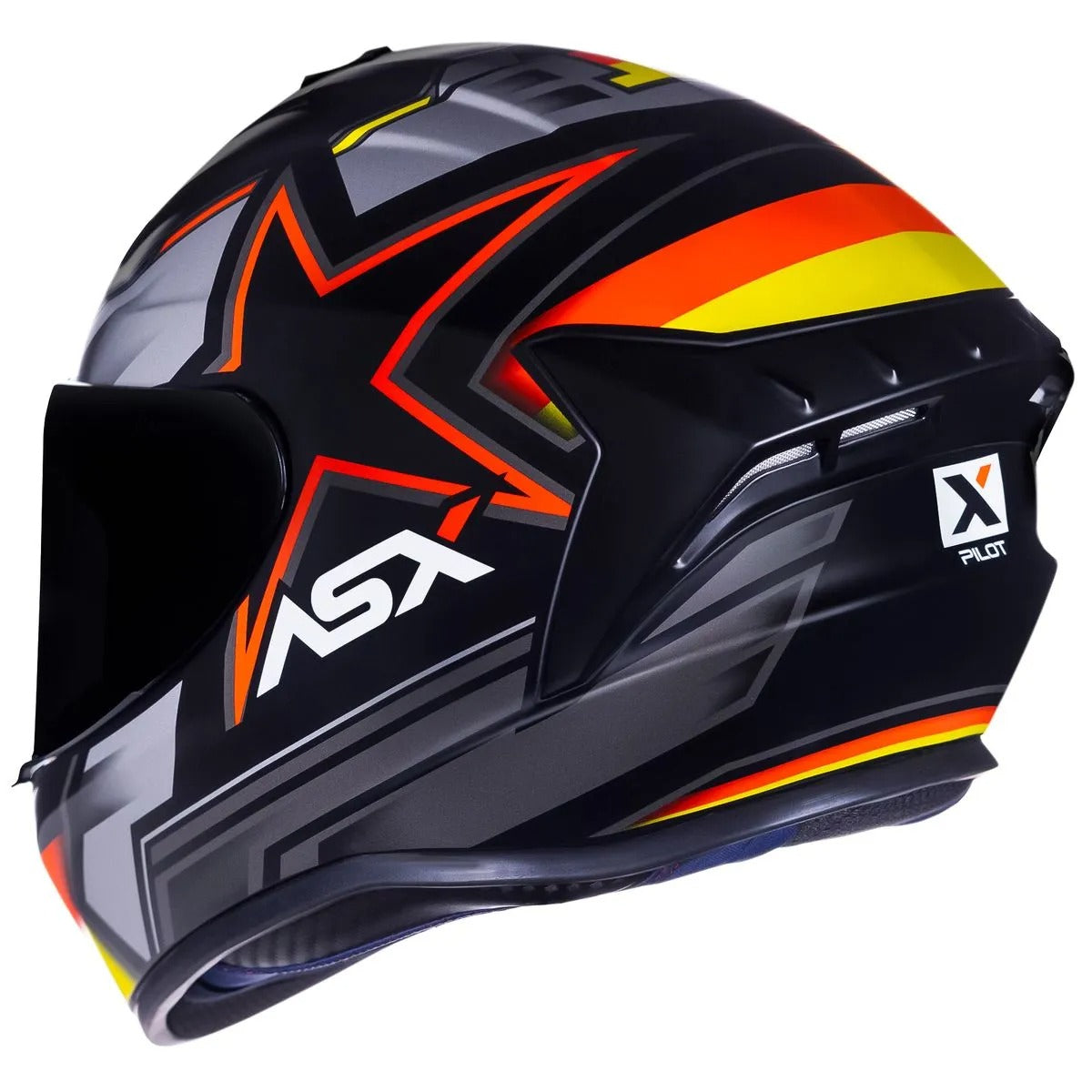Capacete Moto Asx Draken Pilot Fosco Preto/Vermelho/Amarelo