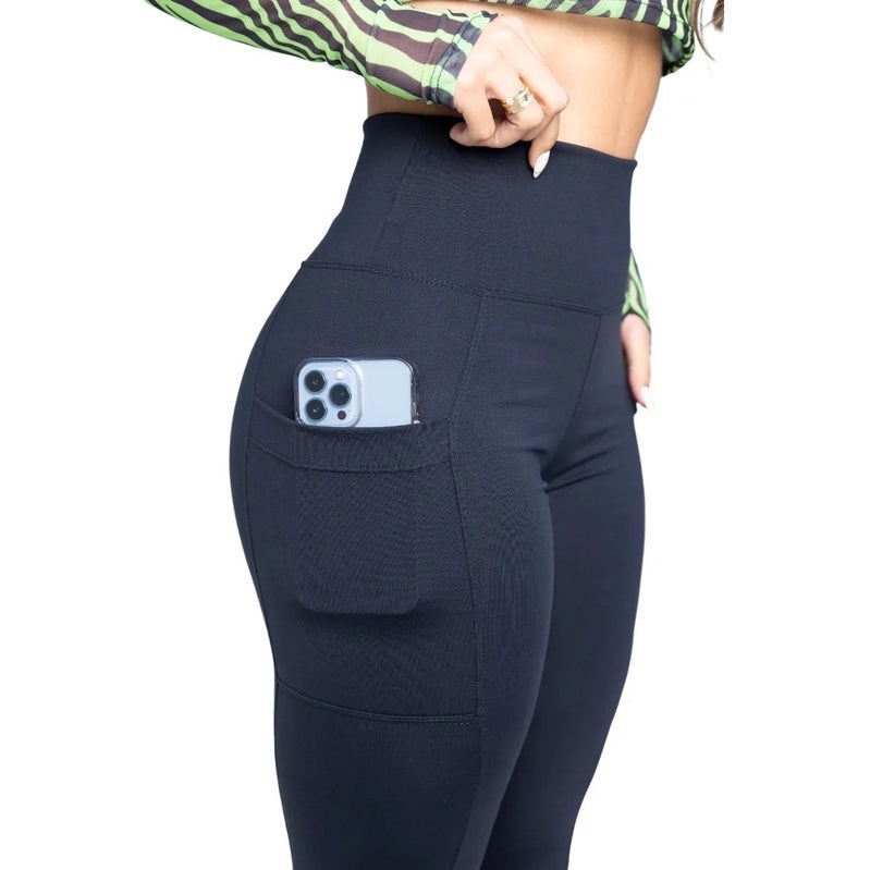 Legging Cós Alto Supplex Com Bolso Lateral Tecido Grosso