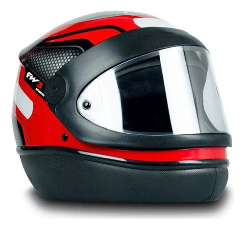 Capacete Para Moto Automático Preto Com Vermelho Modelo Fw3