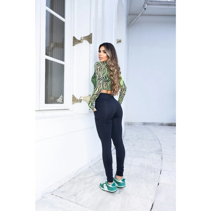 Legging Cós Alto Supplex Com Bolso Lateral Tecido Grosso