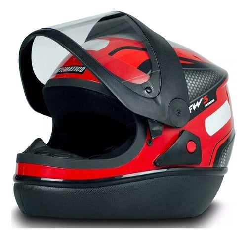 Capacete Para Moto Automático Preto Com Vermelho Modelo Fw3