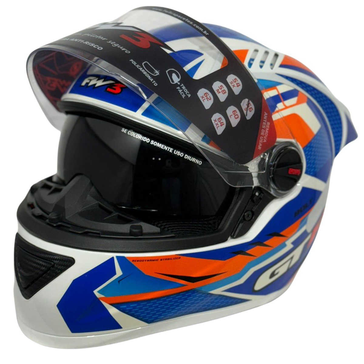 Capacete FW3 GT Racing Bolt Design Com Narigueira