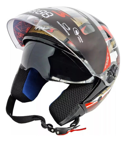 Capacete Fw3 X Open 43 Com Óculos Interno Aberto Top