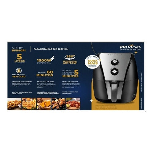 Fritadeira Sem Óleo Air Fryer 5 Litros 1500w Britânia