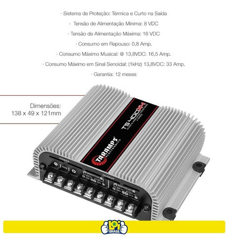 Módulo Taramps Ts400 Digital 400w Rms 4 Canais 2 Ohms