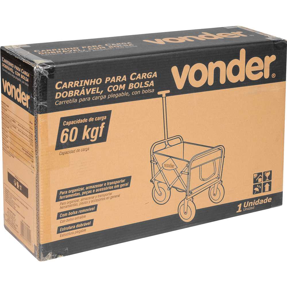 Carrinho Para Carga Dobrável Com Bolso Lona Feira 60kg Vonder