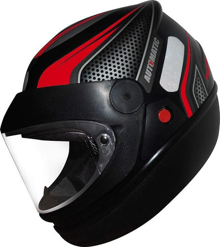 Capacete Para Moto Automático Preto Com Vermelho Modelo Fw3