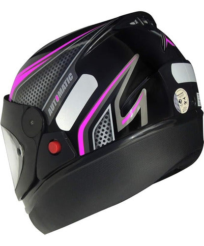 Capacete Para Moto Automático Preto Com Vermelho Modelo Fw3