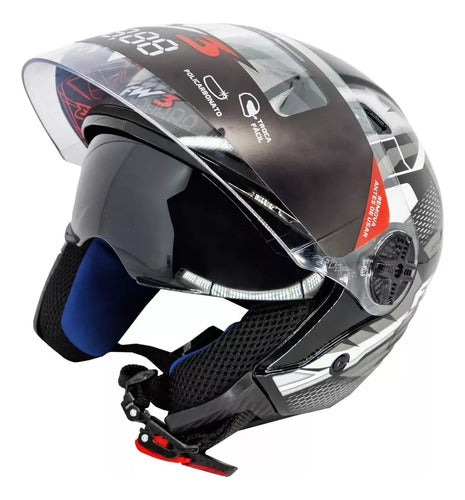 Capacete Fw3 X Open 43 Com Óculos Interno Aberto Top