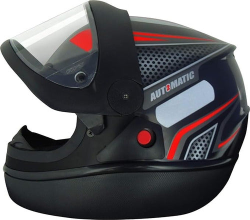 Capacete Para Moto Automático Preto Com Vermelho Modelo Fw3
