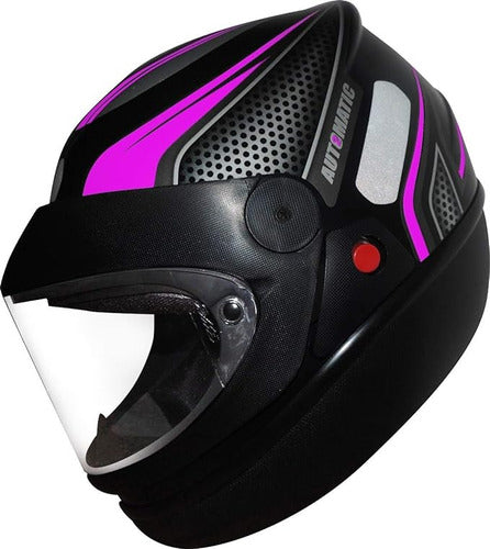 Capacete Para Moto Automático Preto Com Vermelho Modelo Fw3