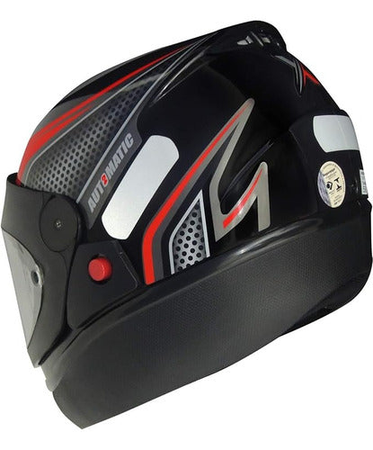 Capacete Para Moto Automático Preto Com Vermelho Modelo Fw3