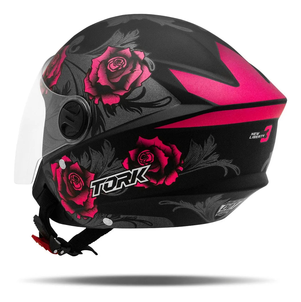 Capacete Aberto New Liberty Three Flowers Fosco Viseira Fumê