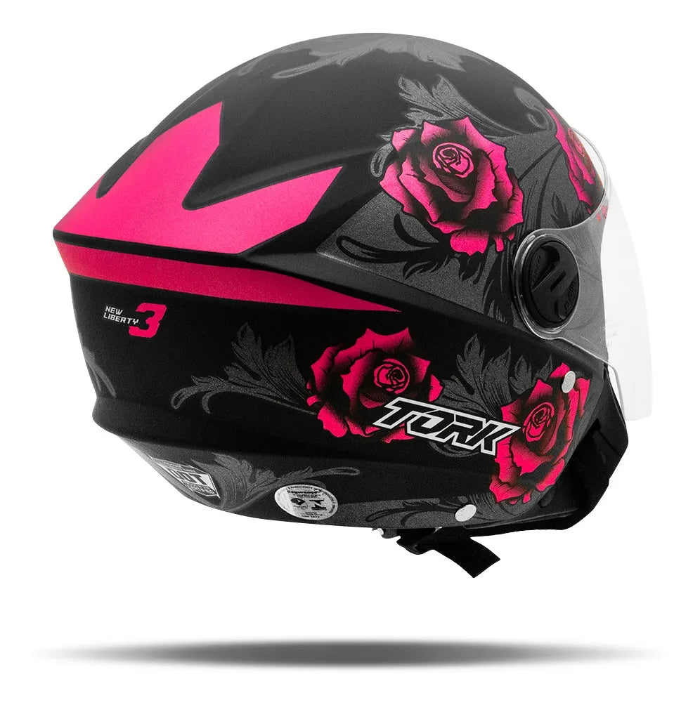 Capacete Aberto New Liberty Three Flowers Fosco Viseira Fumê