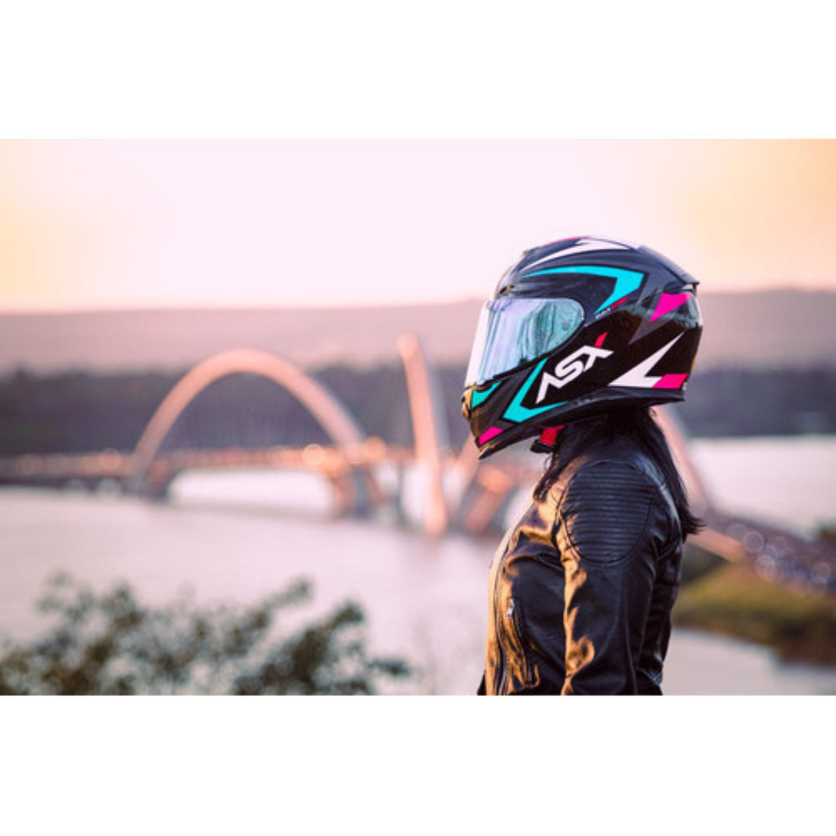 Capacete ASX Eagle Street Brilho Feminino + Viseira Fumê