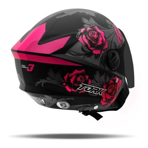 Capacete Aberto New Liberty Three Flowers Fosco Viseira Fumê