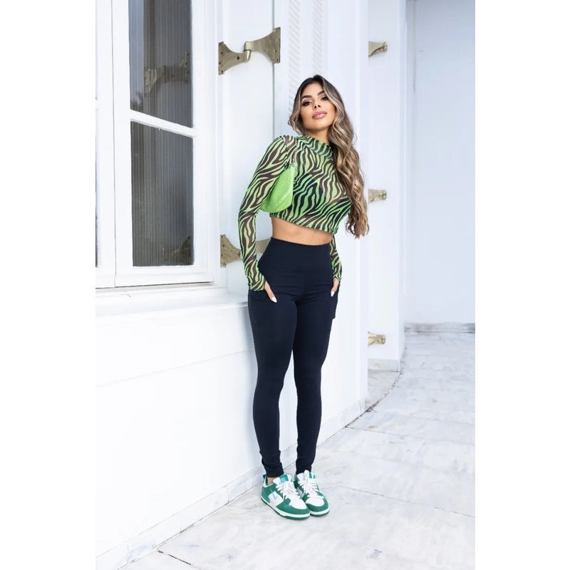Legging Cós Alto Supplex Com Bolso Lateral Tecido Grosso