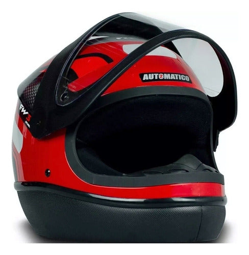 Capacete Para Moto Automático Preto Com Vermelho Modelo Fw3