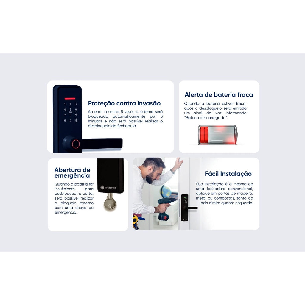 Fechadura Eletrônica Digital Goldentec Com Leitor Biométrico GT Smart