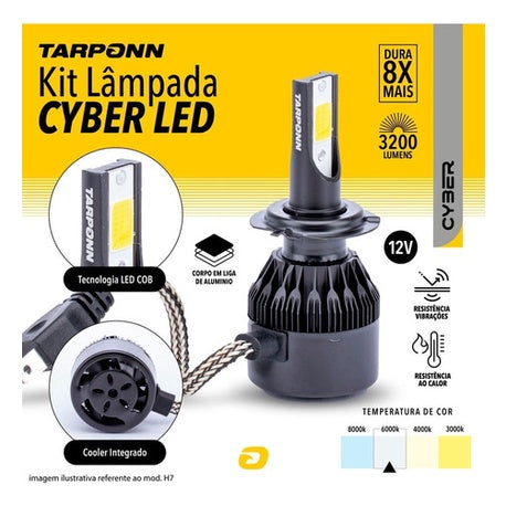 Kit 2 Lâmpadas Carro Super Led Cyber H1 H3 H7 H8 H11 Hb3 Hb4