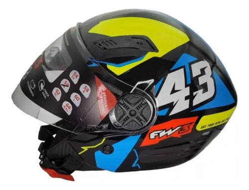 Capacete Fw3 X Open 43 Com Óculos Interno Aberto Top