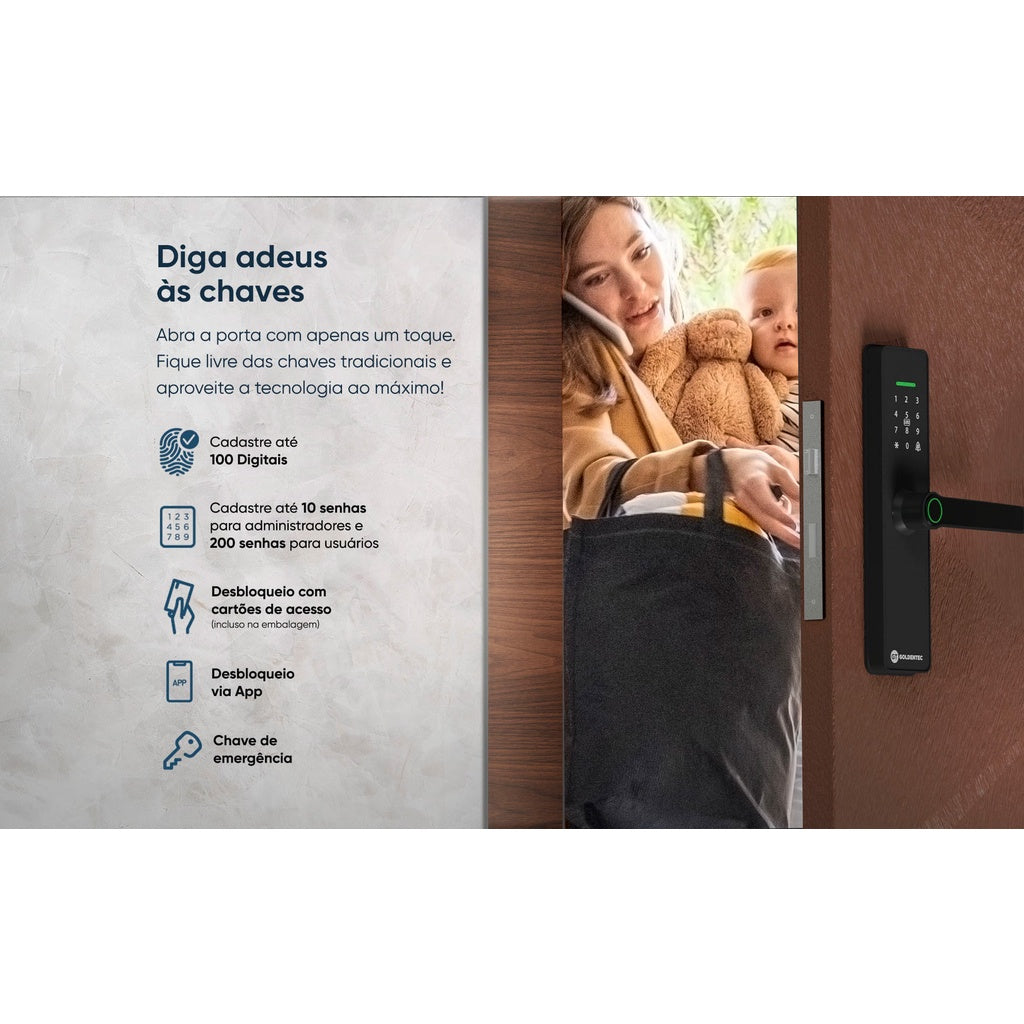 Fechadura Eletrônica Digital Goldentec Com Leitor Biométrico GT Smart
