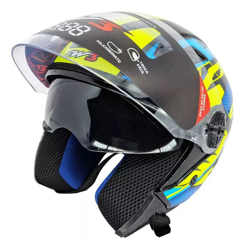 Capacete Fw3 X Open Fox Com Óculos Interno Aberto Top