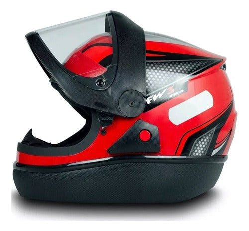 Capacete Para Moto Automático Preto Com Vermelho Modelo Fw3