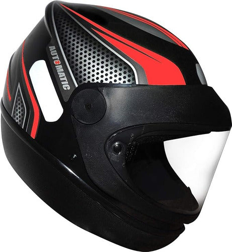 Capacete Para Moto Automático Preto Com Vermelho Modelo Fw3